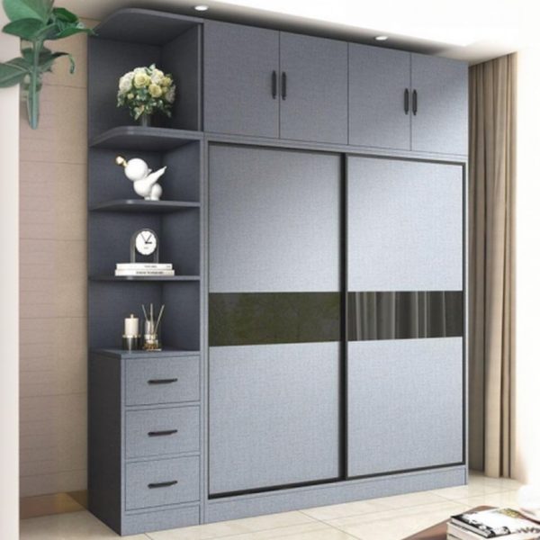 "Sleek Grey Lumber Kids Wardrobe with Shelf, Clothing Rod & Door"