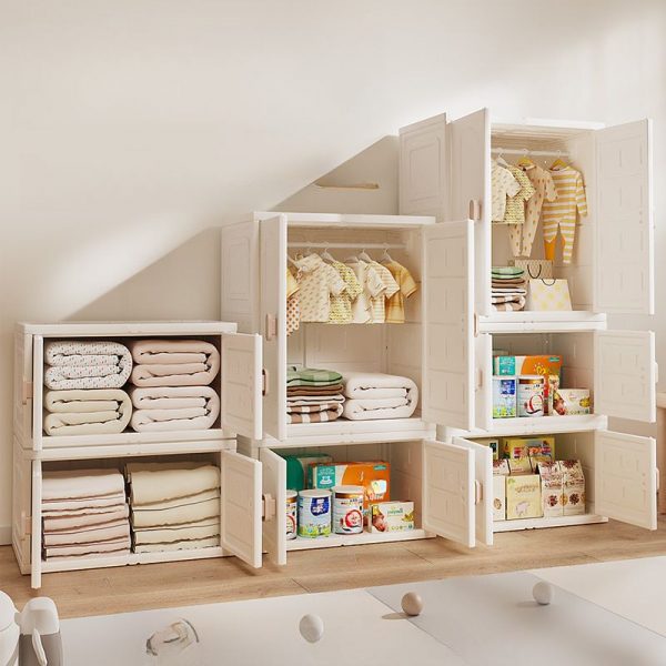 "Sleek White Children's Wardrobe with Synthetic Material, Shelf, Clothing Rod, and Door"