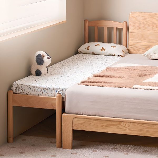 "Natural Color Art Deco Wood Standard Children Bed for Gender Neutral with Guardrail"