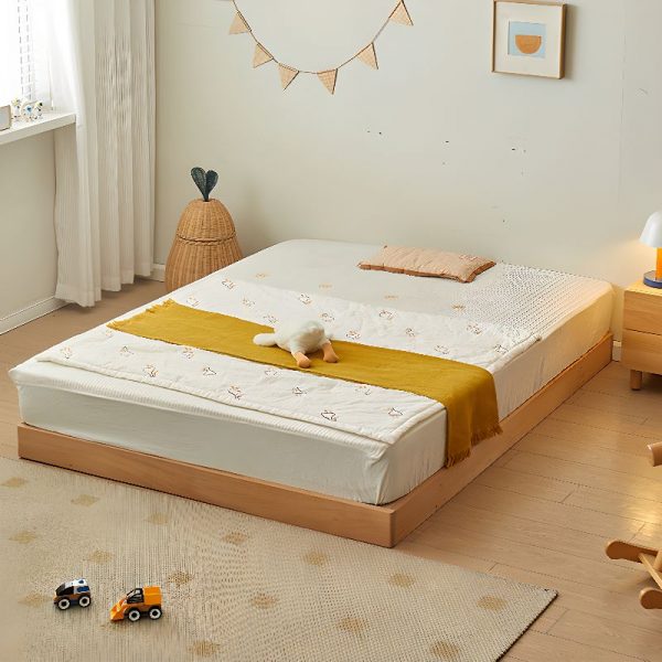 "Natural Color Modish Natural Wood Standard Children Bed with Spring Mattress for Gender Neutral"