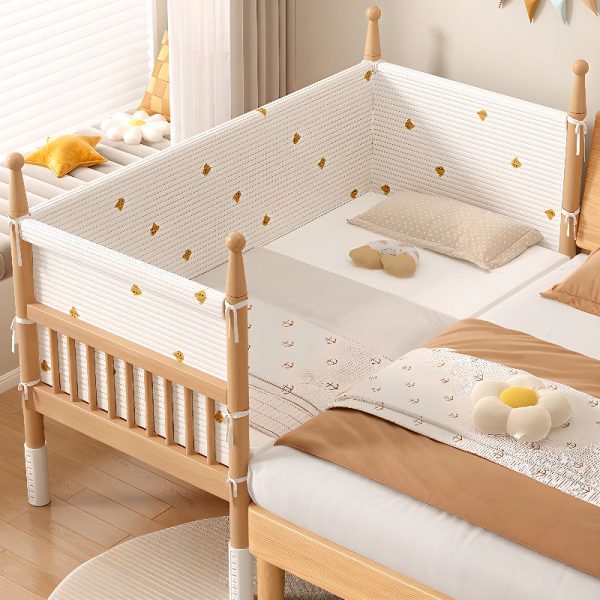 "Unfinished Color Art Deco Wood Standard Children Bed with Coir Mattress & Detachable Guardrails for Gender Neutral"