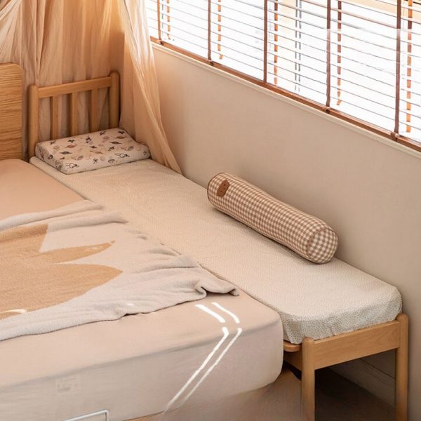 "Natural Color Modish Natural Wood Standard Children Bed with Headboard, Coir Mattress for Gender Neutral"